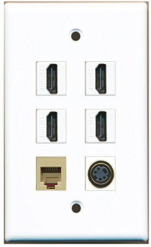 RiteAV - 4 HDMI 1 Port Phone RJ11 RJ12 Beige 1 Port S-Video Wall Plate