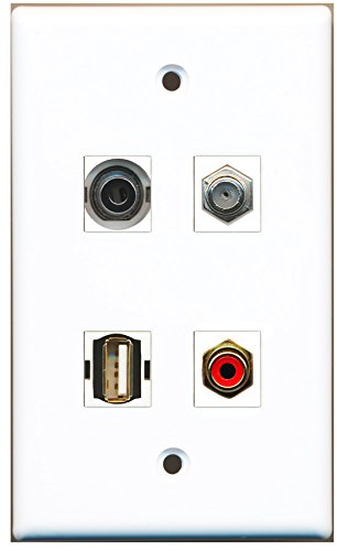 RiteAV - 1 Port RCA Red 1 Port Coax Cable TV- F-Type 1 Port USB A-A 1 Port 3.5mm Wall Plate