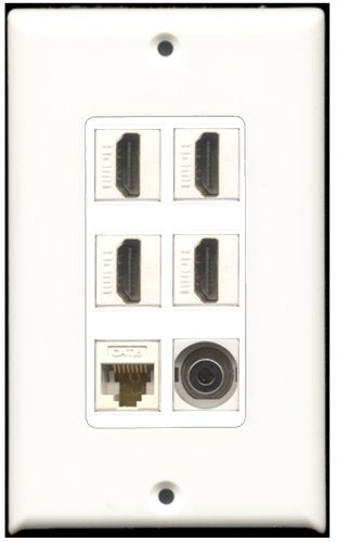 RiteAV - 4 Port HDMI 1 3.5mm 1 Cat6 Ethernet White Wall Plate White