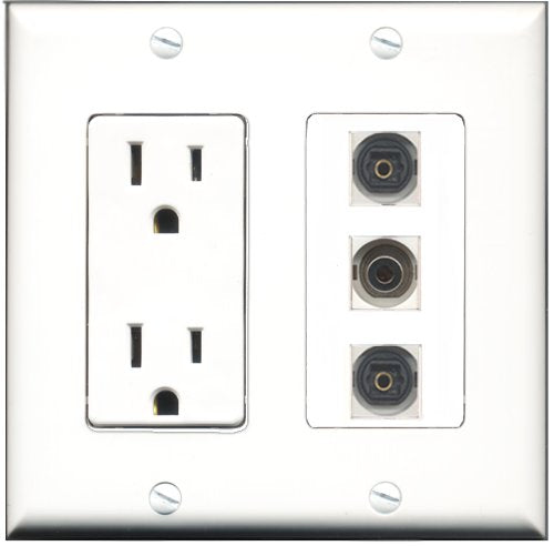 RiteAV - 15 Amp Power Outlet 2 Port Toslink 1 Port 3.5mm Decorative Wall Plate