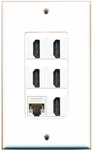 RiteAV - 5 Port HDMI 1 Cat5e Ethernet White Wall Plate Decorative