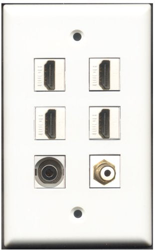 RiteAV - 4 Port HDMI 1 RCA White 1 3.5mm Wall Plate