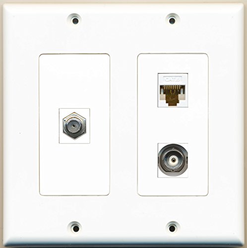 RiteAV - 1 Port Coax Cable TV- F-Type 1 Port BNC 1 Port Cat6 Ethernet White - 2 Gang Wall Plate