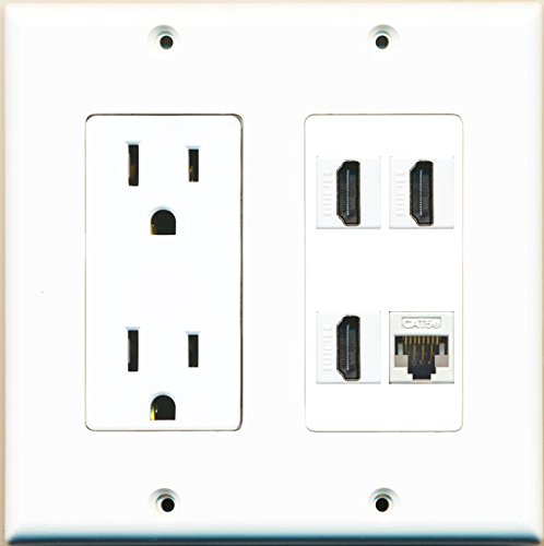 RiteAV Power Outlet 3 HDMI White Cat5E Wall Plate White