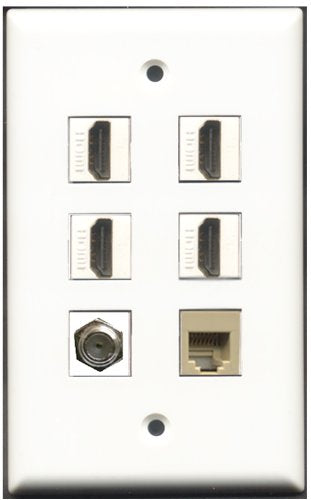 RiteAV - 4 Port HDMI 1 Coax Cable TV- F-Type 1 Phone RJ11 RJ12 Beige Wall Plate