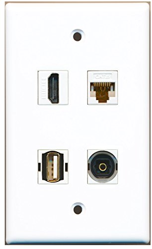 RiteAV - 1 Port HDMI 1 Port USB A-A 1 Port Toslink 1 Port Cat6 Ethernet White Wall Plate