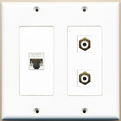 RiteAV - 2 Port RCA White 1 Port Cat5e Ethernet White - 2 Gang Wall Plate