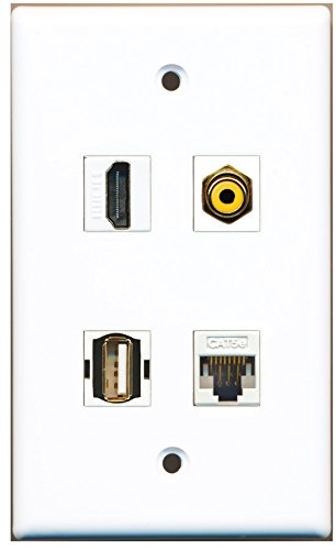 RiteAV - 1 Port HDMI 1 Port RCA Yellow 1 Port USB A-A 1 Port Cat5e Ethernet White Wall Plate