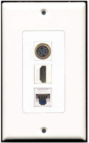 RiteAV - 1 Port HDMI 1 S-Video 1 Cat5e Ethernet White Wall Plate Decorative