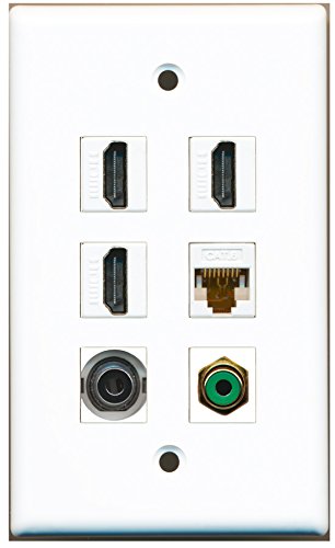 RiteAV - 3 HDMI 1 Port RCA Green 1 Port 3.5mm 1 Port Cat6 Ethernet White Wall Plate