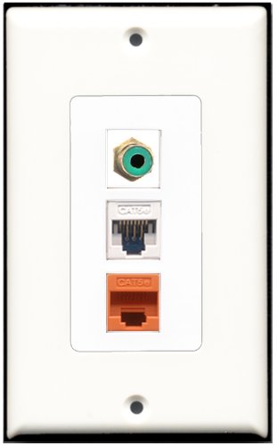 RiteAV - 1 Port RCA Green 1 Cat5e Ethernet White 1 Cat5e Ethernet Orange Wall Plate Decorative