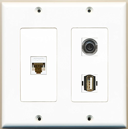 RiteAV - 1 Port USB A-A 1 Port 3.5mm 1 Port Cat6 Ethernet White - 2 Gang Wall Plate