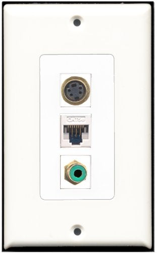 RiteAV - 1 Port RCA Green 1 S-Video 1 Cat5e Ethernet White Wall Plate Decorative