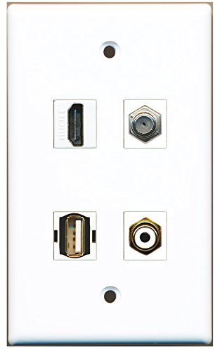 RiteAV - 1 Port HDMI 1 Port RCA White 1 Port Coax Cable TV- F-Type 1 Port USB A-A Wall Plate