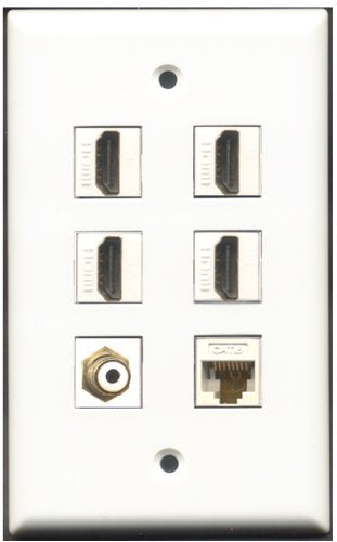 RiteAV - 4 Port HDMI 1 RCA White 1 Cat6 Ethernet White Wall Plate