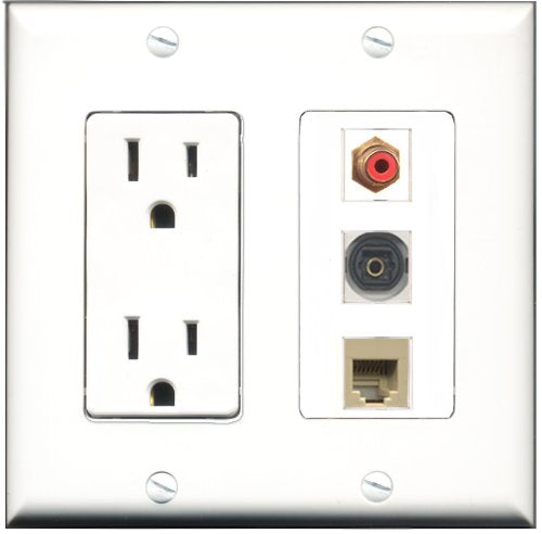 RiteAV - 15 Amp Power Outlet 1 Port RCA Red 1 Port Phone Beige 1 Port Toslink Decorative Wall Plate