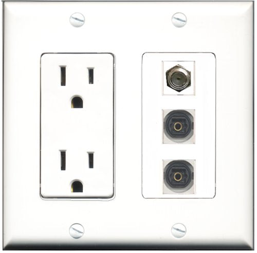 RiteAV - 15 Amp Power Outlet 1 Port Coax 2 Port Toslink Decorative Wall Plate