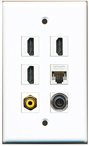 RiteAV - 3 HDMI 1 Port RCA Yellow 1 Port 3.5mm 1 Port Cat5e Ethernet White Wall Plate