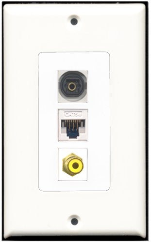 RiteAV - 1 Port RCA Yellow 1 Toslink 1 Cat5e Ethernet White Wall Plate Decorative