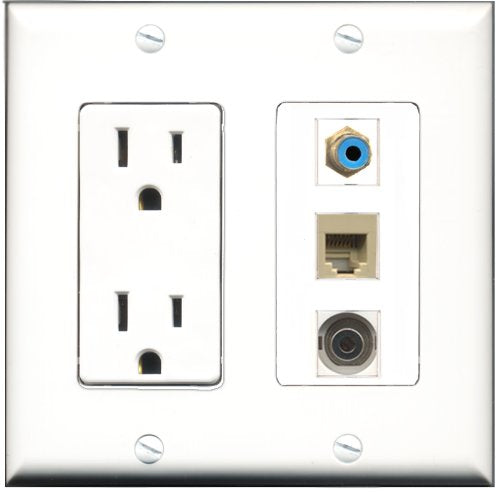 RiteAV - 15 Amp Power Outlet 1 Port RCA Blue 1 Port Phone Beige 1 Port 3.5mm Decorative Wall Plate