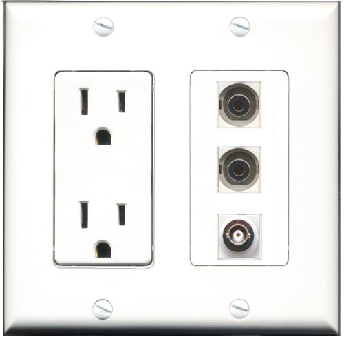 RiteAV - 15 Amp Power Outlet 2 Port 3.5mm 1 Port BNC Decorative Wall Plate