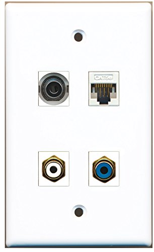 RiteAV - 1 Port RCA White 1 Port RCA Blue 1 Port 3.5mm 1 Port Cat5e Ethernet White Wall Plate