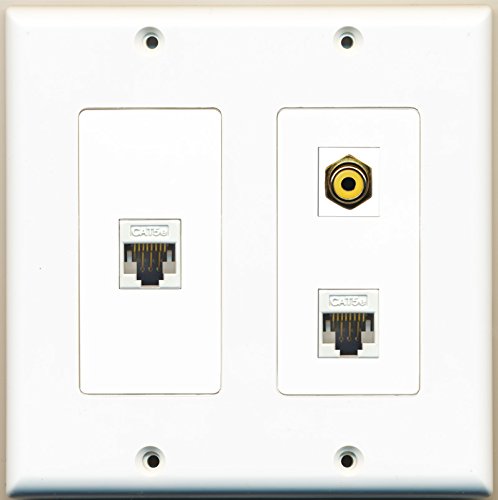RiteAV - 1 Port RCA Yellow 2 Port Cat5e Ethernet White - 2 Gang Wall Plate