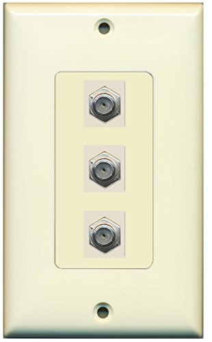 RiteAV - 3 Port Coax Cable TV- F-Type Decorative Wall Plate - Light Almond