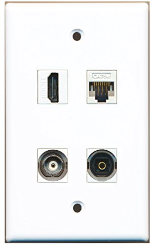 RiteAV - 1 Port HDMI 1 Port Toslink 1 Port BNC 1 Port Cat5e Ethernet White Wall Plate