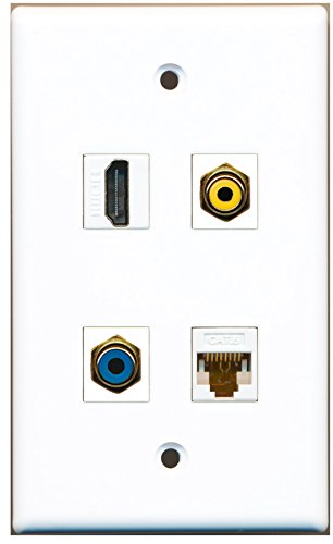 RiteAV - 1 Port HDMI 1 Port RCA Yellow 1 Port RCA Blue 1 Port Cat6 Ethernet White Wall Plate