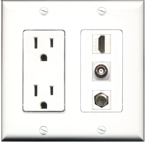 RiteAV - 15 Amp Power Outlet 1 Port HDMI 1 Port Coax 1 Port BNC Decorative Wall Plate