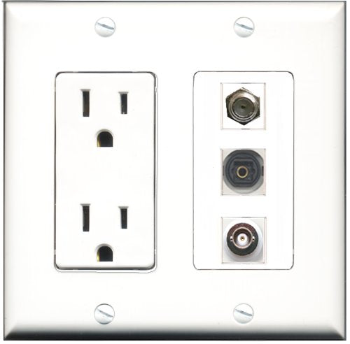 RiteAV - 15 Amp Power Outlet 1 Port Coax 1 Port Toslink 1 Port BNC Decorative Wall Plate