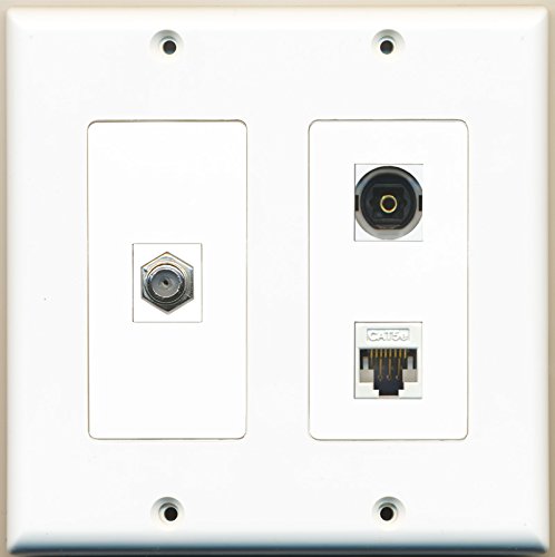 RiteAV - 1 Port Coax Cable TV- F-Type 1 Port Toslink 1 Port Cat5e Ethernet White - 2 Gang Wall Plate