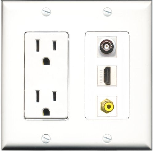 RiteAV - 15 Amp Power Outlet 1 Port HDMI 1 Port RCA Yellow 1 Port BNC Decorative Wall Plate