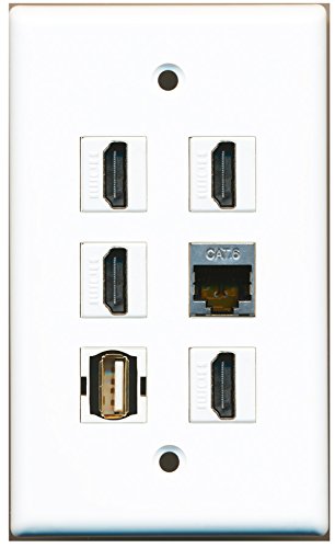 RiteAV - 4 HDMI 1 Port USB A-A 1 Port Shielded Cat6 Ethernet Wall Plate