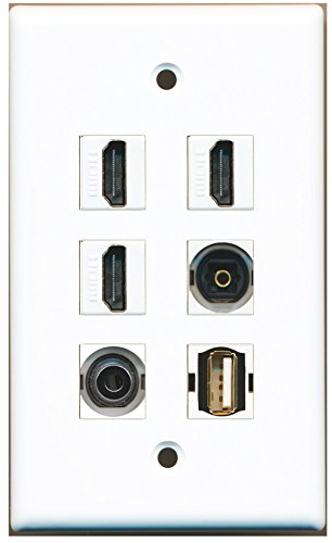 RiteAV - 3 HDMI 1 Port USB A-A 1 Port Toslink 1 Port 3.5mm Wall Plate
