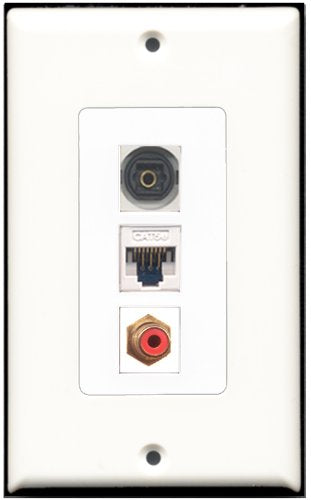 RiteAV - 1 Port RCA Red 1 Toslink 1 Cat5e Ethernet White Wall Plate Decorative