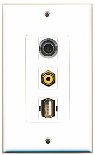 RiteAV - 1 Port RCA Yellow and 1 Port USB A-A and 1 Port 3.5mm Decorative Wall Plate Decorative