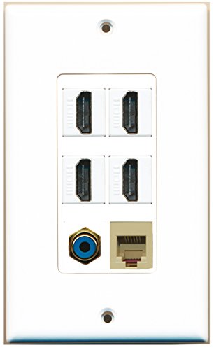 RiteAV - 4 Port HDMI 1 RCA Blue 1 Phone RJ11 RJ12 Beige Wall Plate Decorative