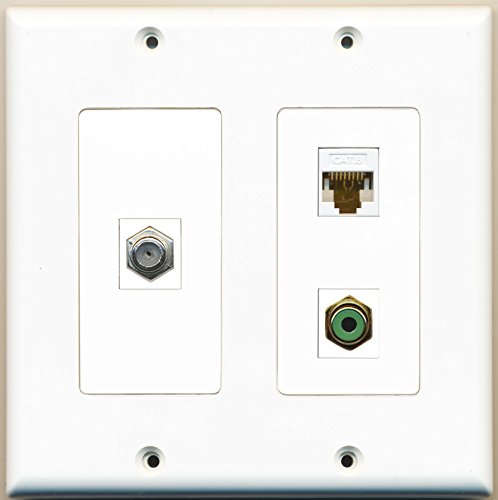 RiteAV - 1 Port RCA Green 1 Port Coax Cable TV- F-Type 1 Port Cat6 Ethernet White - 2 Gang Wall Plate