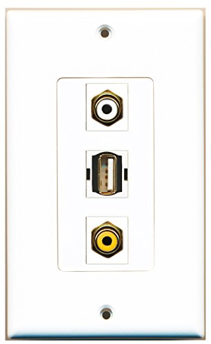 RiteAV - 1 Port RCA White and 1 Port RCA Yellow and 1 Port USB A-A Decorative Wall Plate Decorative