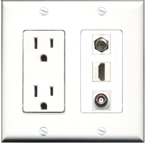 RiteAV - 15 Amp Power Outlet 1 Port HDMI 1 Port Coax 1 Port BNC Decorative Wall Plate