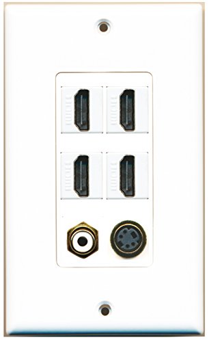 RiteAV - 4 Port HDMI 1 RCA White 1 S-Video Wall Plate Decorative