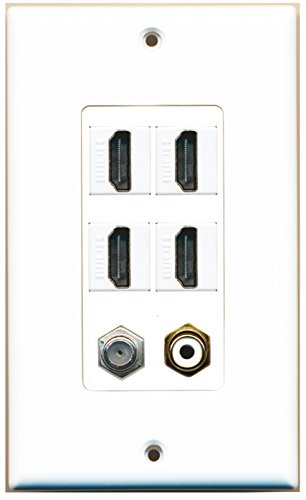 RiteAV - 4 Port HDMI 1 RCA White 1 Coax Cable TV- F-Type Wall Plate Decorative