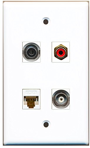 RiteAV - 1 Port RCA Red 1 Port 3.5mm 1 Port BNC 1 Port Cat6 Ethernet White Wall Plate