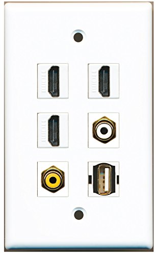 RiteAV - 3 HDMI 1 Port RCA White 1 Port RCA Yellow 1 Port USB A-A Wall Plate