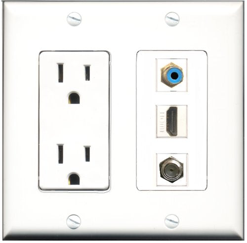 RiteAV - 15 Amp Power Outlet 1 Port HDMI 1 Port RCA Blue 1 Port Coax Decorative Wall Plate
