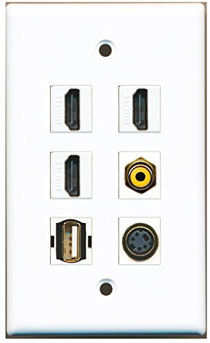 RiteAV - 3 HDMI 1 Port RCA Yellow 1 Port USB A-A 1 Port S-Video Wall Plate