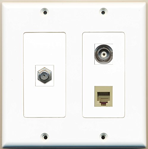 RiteAV - 1 Port Coax Cable TV- F-Type 1 Port Phone RJ11 RJ12 Beige 1 Port BNC - 2 Gang Wall Plate
