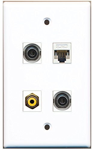 RiteAV - 1 Port RCA Yellow 2 Port 3.5mm 1 Port Cat5e Ethernet White Wall Plate